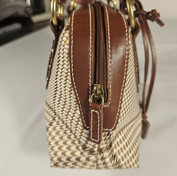 Lauren Ralph Lauren Cream And Brown Herringbone Tweed Women's Handbag - Picture 3 of 13